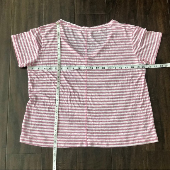 J Brand Pink & White Striped Tee - Semi-Sheer V-Neck Short Sleeves - Size Medium - Picture 2 of 6